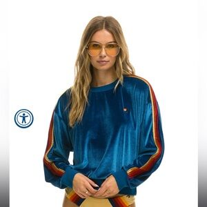 Aviator Nation - CLASSIC VELVET RELAXED SWEATSHIRT - VINTAGE BLUE - SMALL